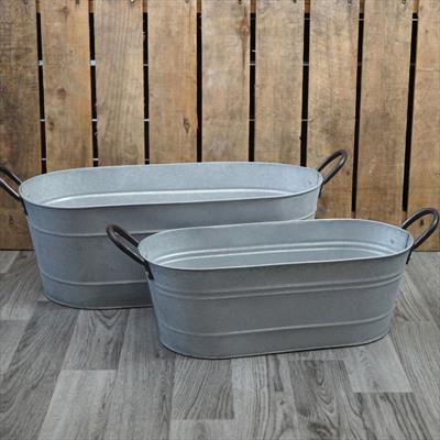 Set of Two Aged Zinc Troughs