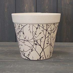 Earthy Natural Bamboo Flower Pot With Silhouette Branch Design (15cm)