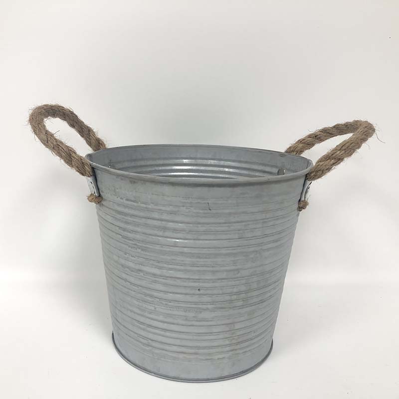 Ribbed Zinc bucket with Hessian Ears (18cm) detail page