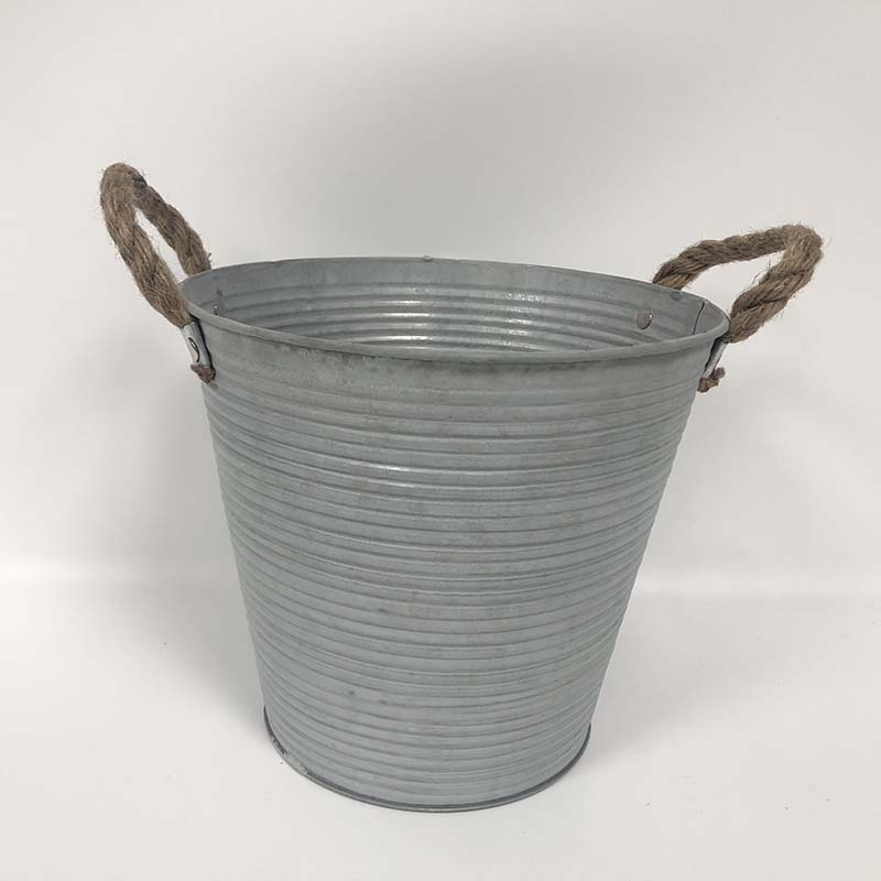 Ribbed Zinc Bucket with Hessian Ears (23cm) detail page