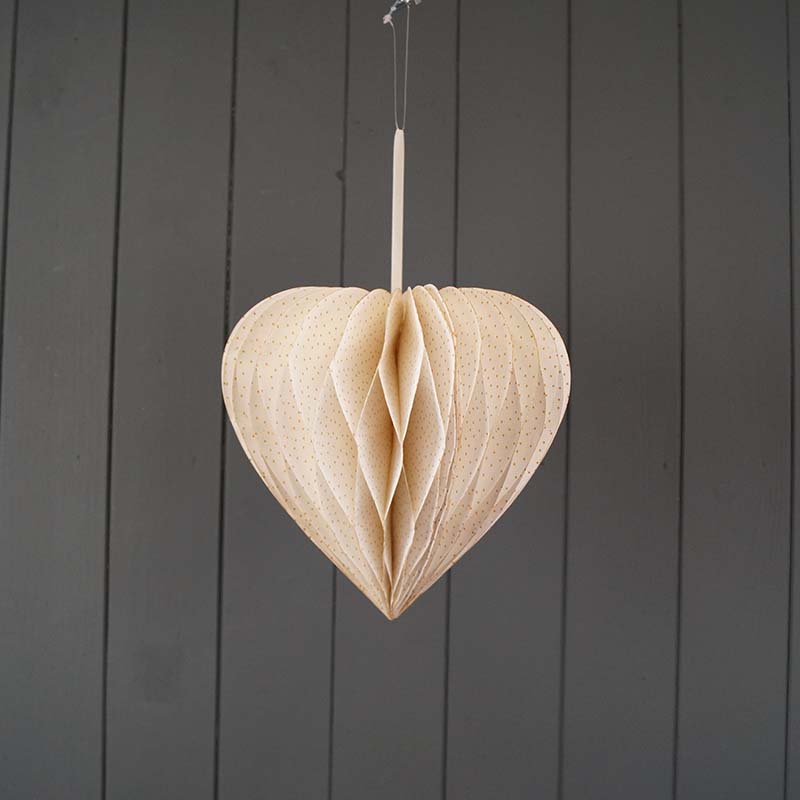Hanging Handmade FSC White Heart Paper Decoration (20cm) detail page