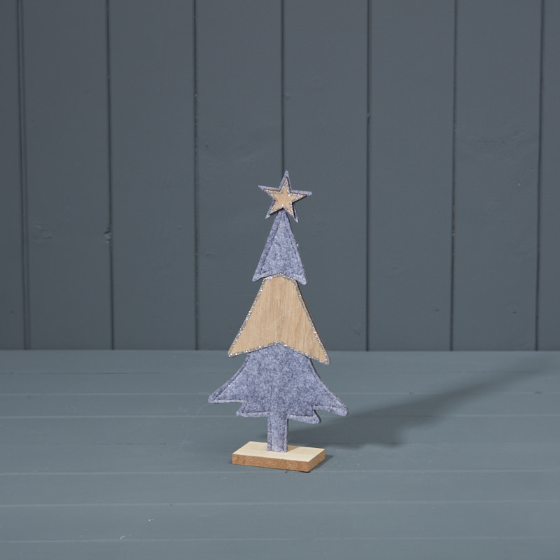 25.5cm Grey and Natural Wooden Felt Tree