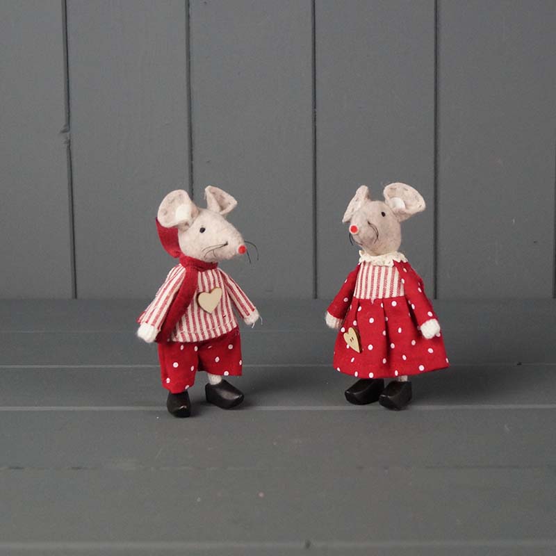 Fabric Christmas Mice with wooden clogs