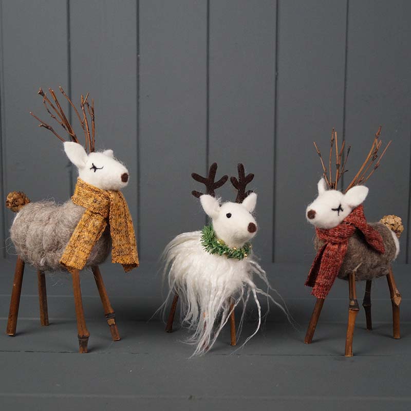 Wool Reindeer Ornaments with Wooden Legs