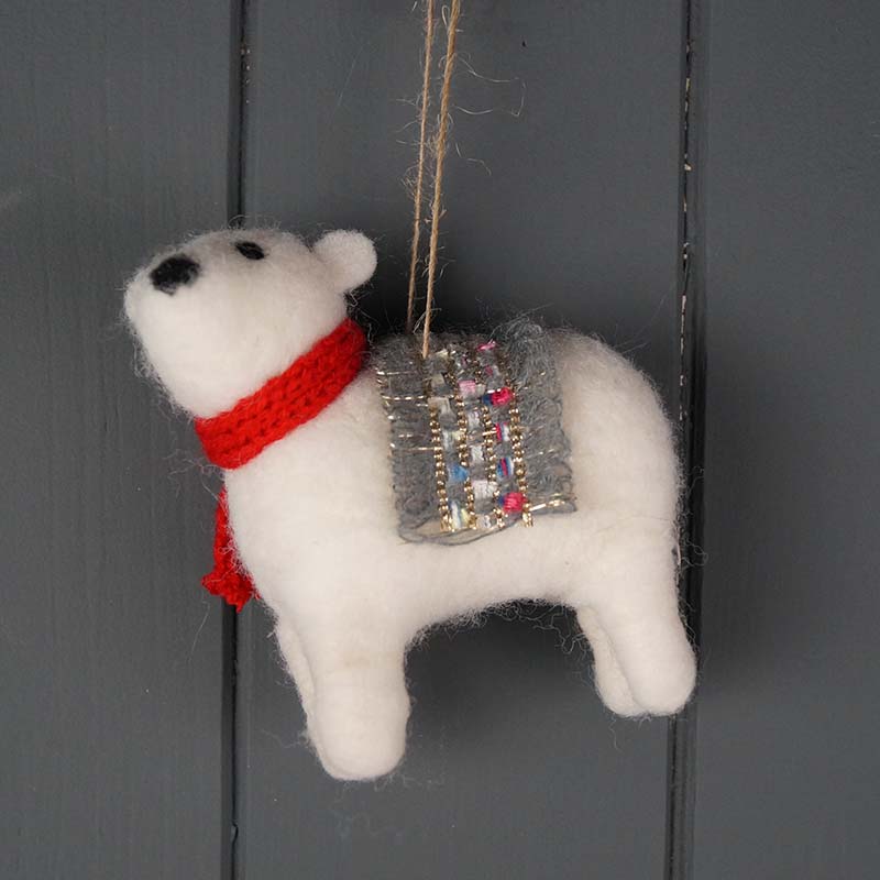 11cm Hanging Felt Polar Bear with blanket