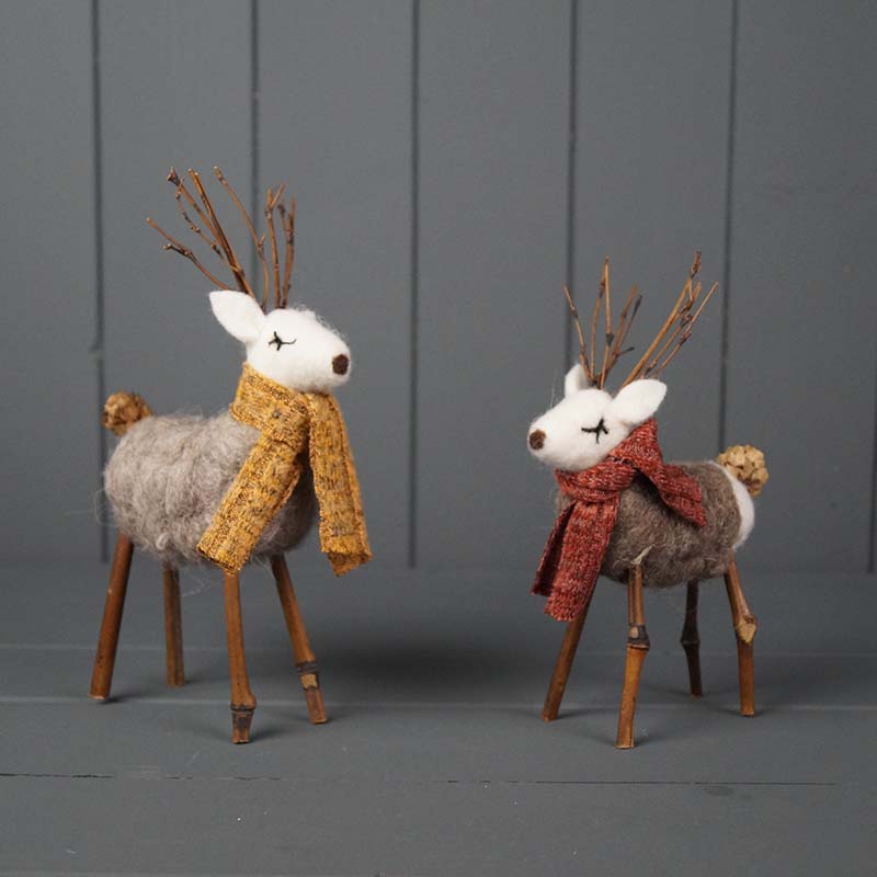 Wool Reindeer Ornaments with Wooden Legs