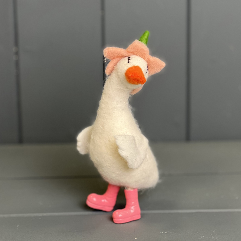 Felt Duck with Pink Wellies and Flower Hat