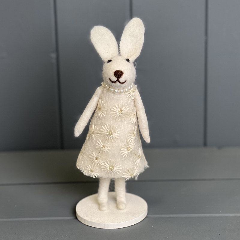 Rabbit in Pearl Necklace and Pink Floral Dress