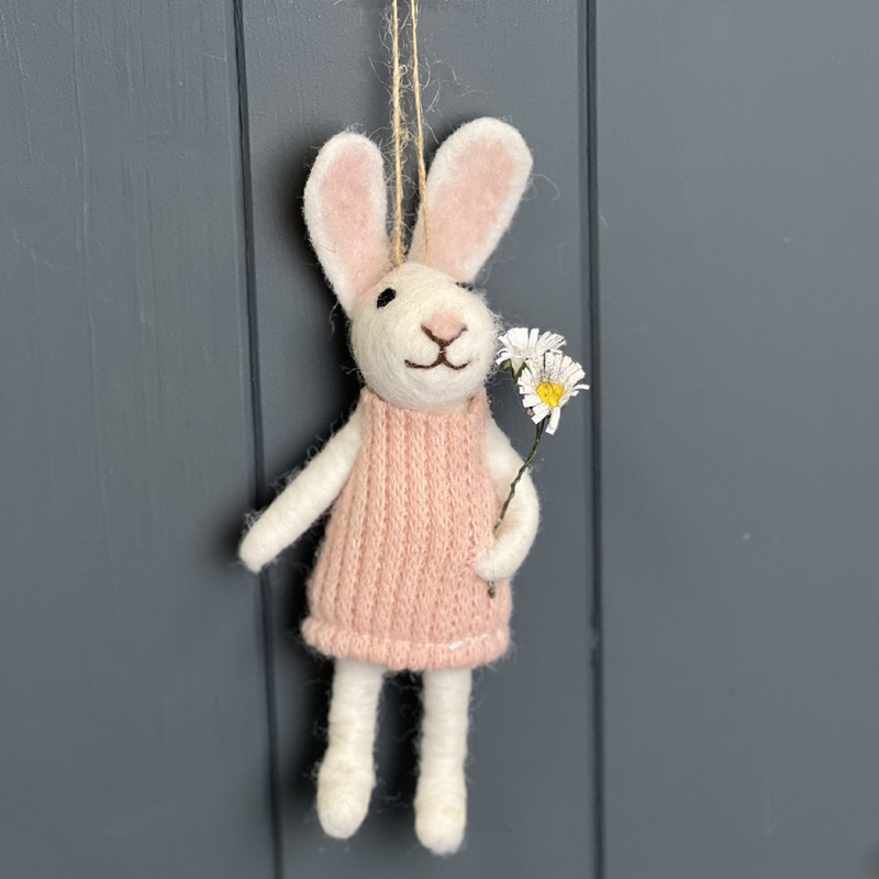 Spring Pink Rabbit with Flowers