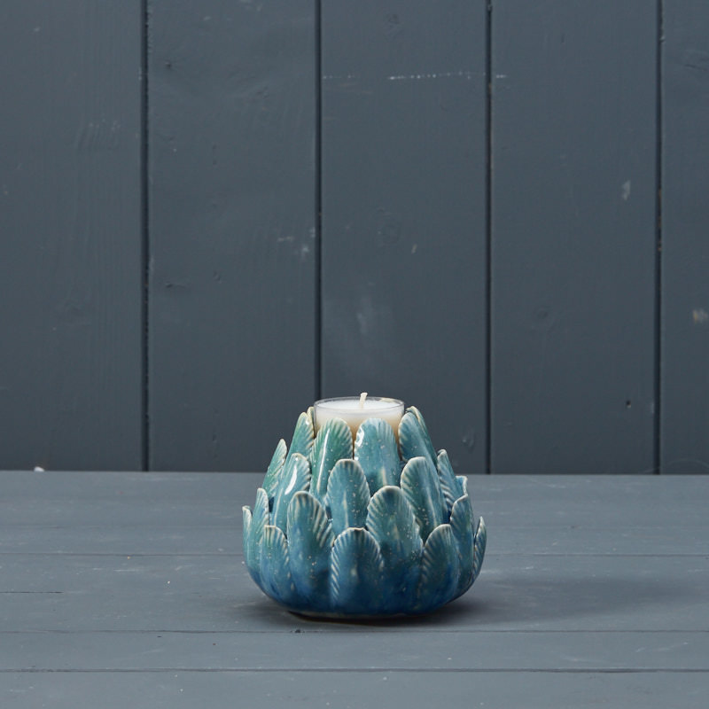 Blue Ceramic Flower Tealight (10cm) detail page