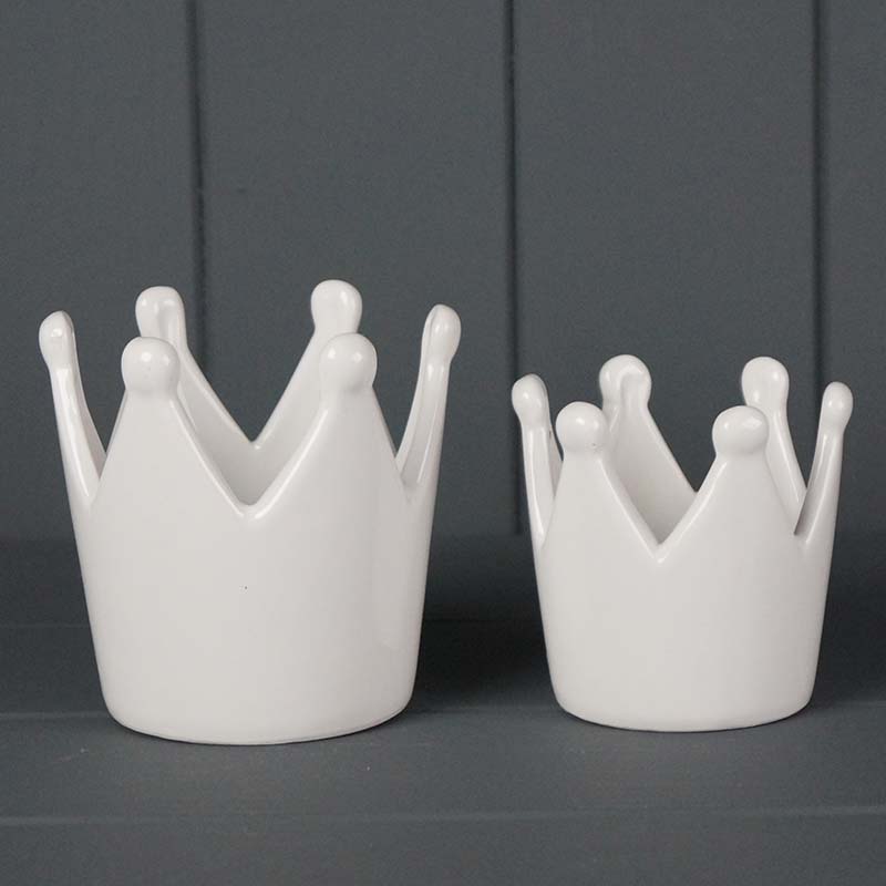 Pair of Ceramic Crown Tealight Holders