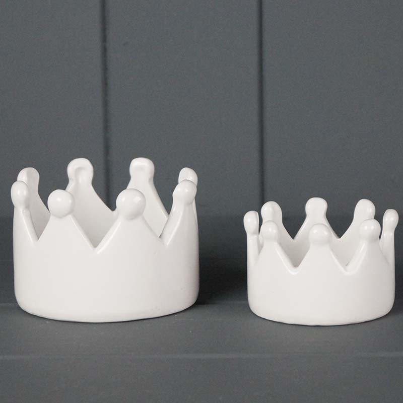 Pair of Ceramic Crown Tealight Holders