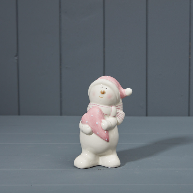 13.5cm Ceramic Pink Snowman