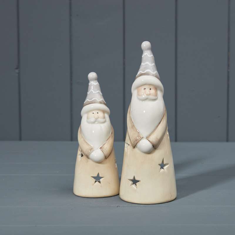 Pair of Tall Ceramic Santa Tealight holders