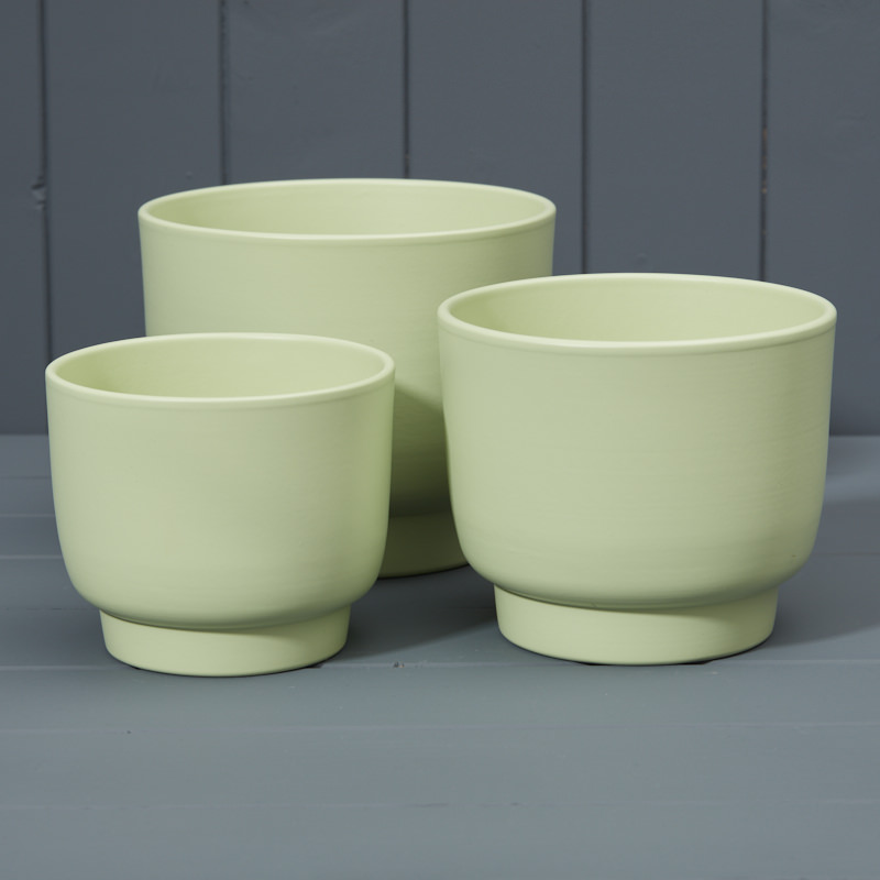Set of Three Green Ceramic Pots 