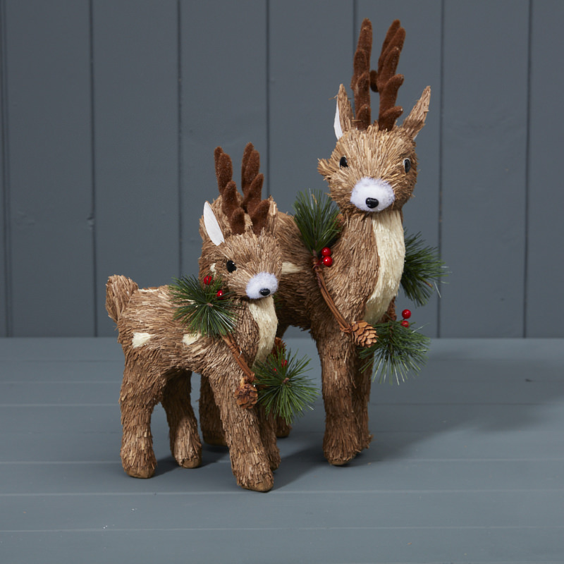 Two Christmas Grass Reindeers 