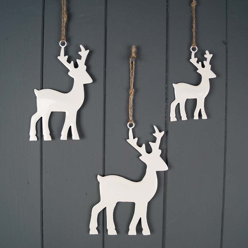 White Enamelled Hanging Reindeer