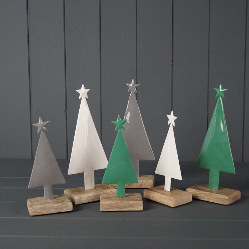 Green, Grey and White Enamelled Tree Ornaments