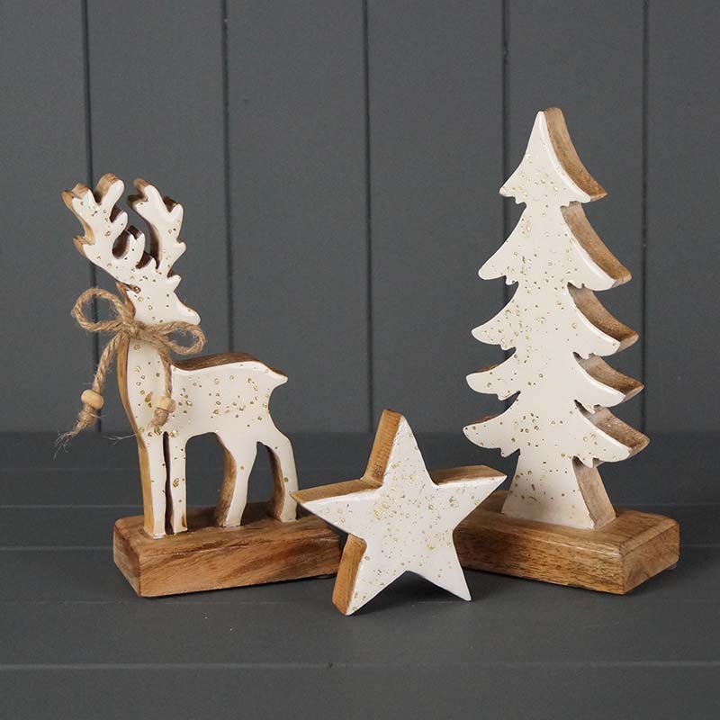 Star, Christmas Tree and Reindeer Wooden Ornaments